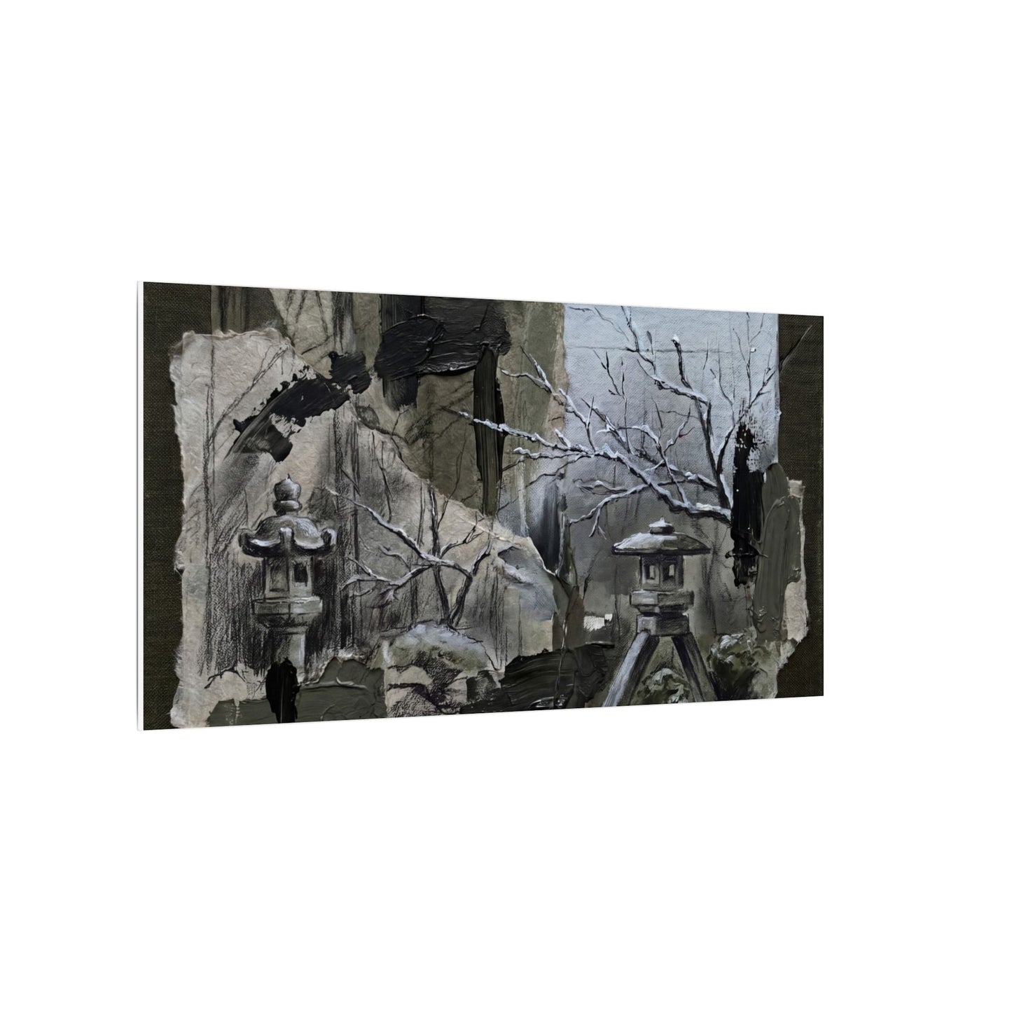 Winter Moonlit Garden Dark Texture Canvas Art | Moody Decor