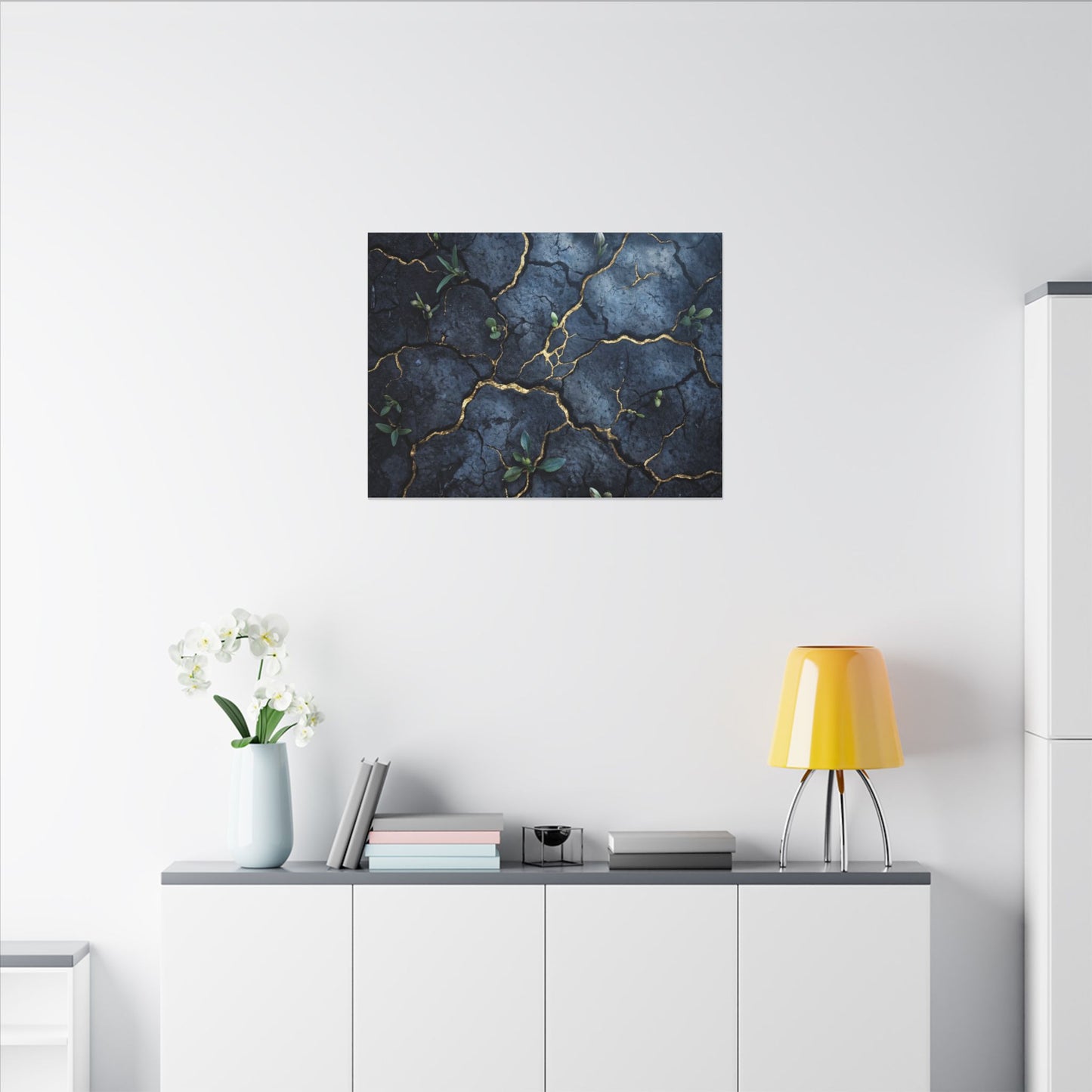 Cracked Earth Spring Canvas Art | Kintsugi Healing Design
