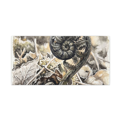 Japandi Fern Unfurling in Golden Hour | Watercolor Canvas Art
