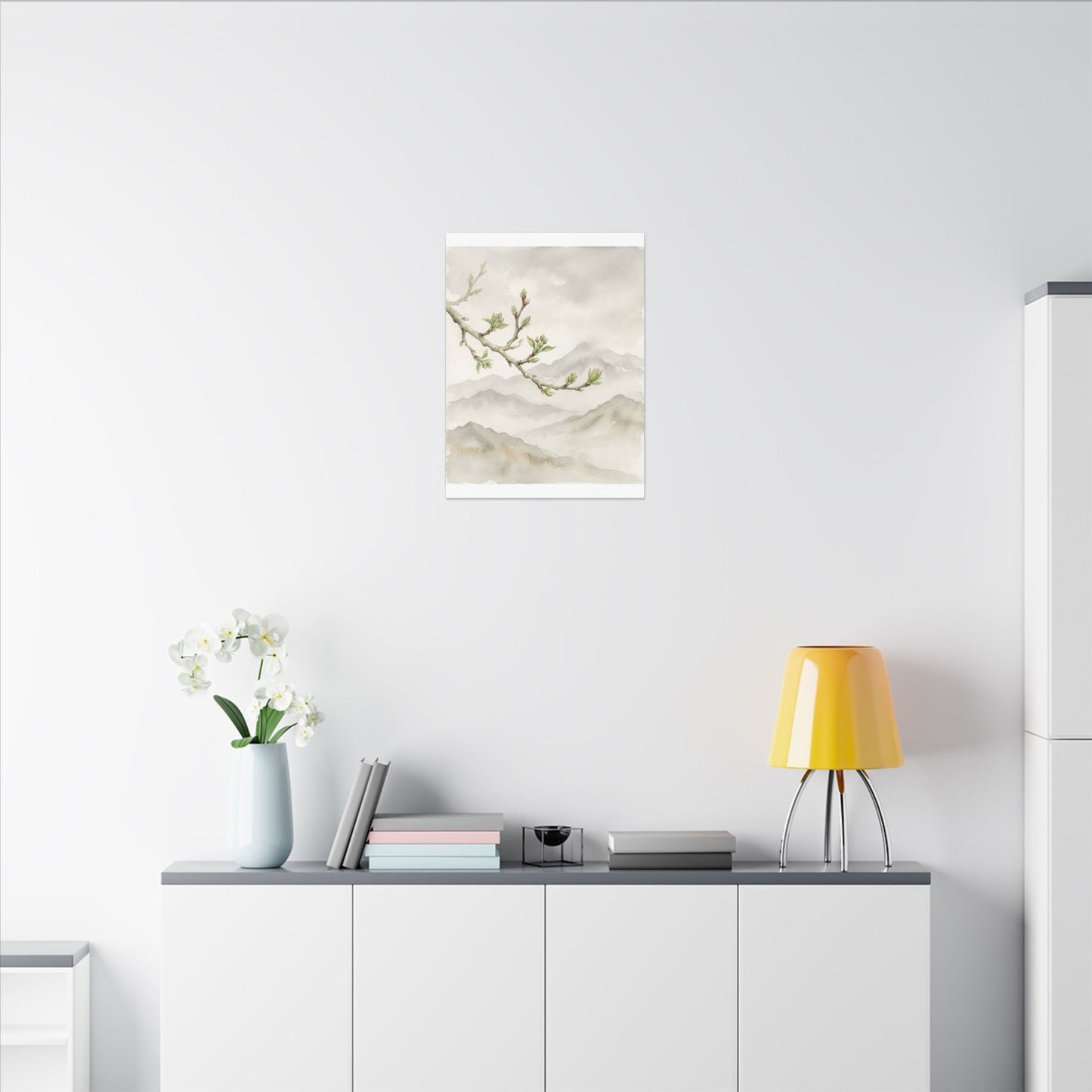 Spring Mountain Mist Watercolor Canvas Art | Cozy Decor