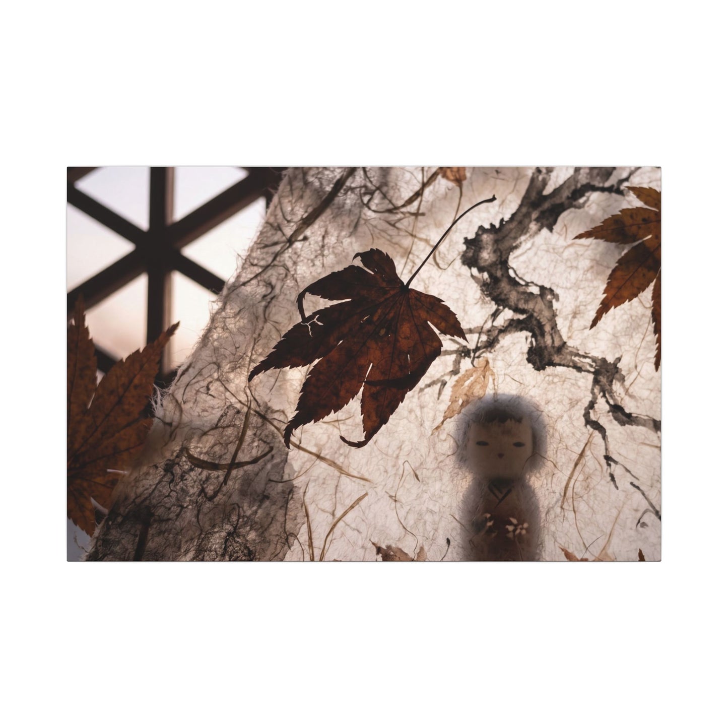 Shoji Screen Autumn Canvas Art | Dark Japandi Atmospheric Design