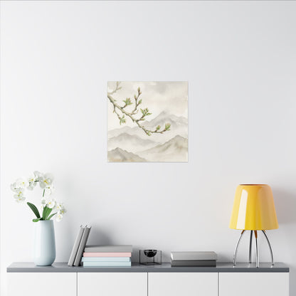 Spring Mountain Mist Watercolor Canvas Art | Cozy Decor