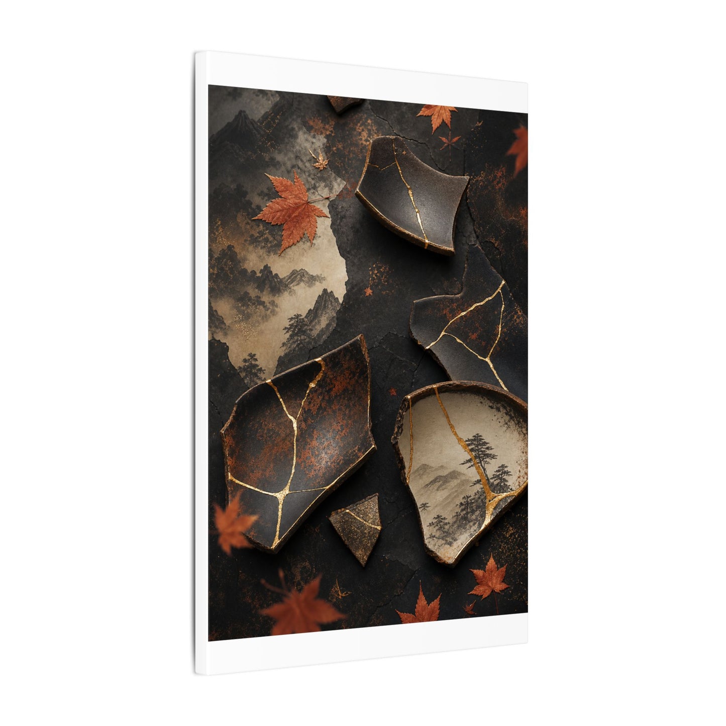 Broken Pottery Gold Vein Canvas Art | Philosophical Kintsugi Art