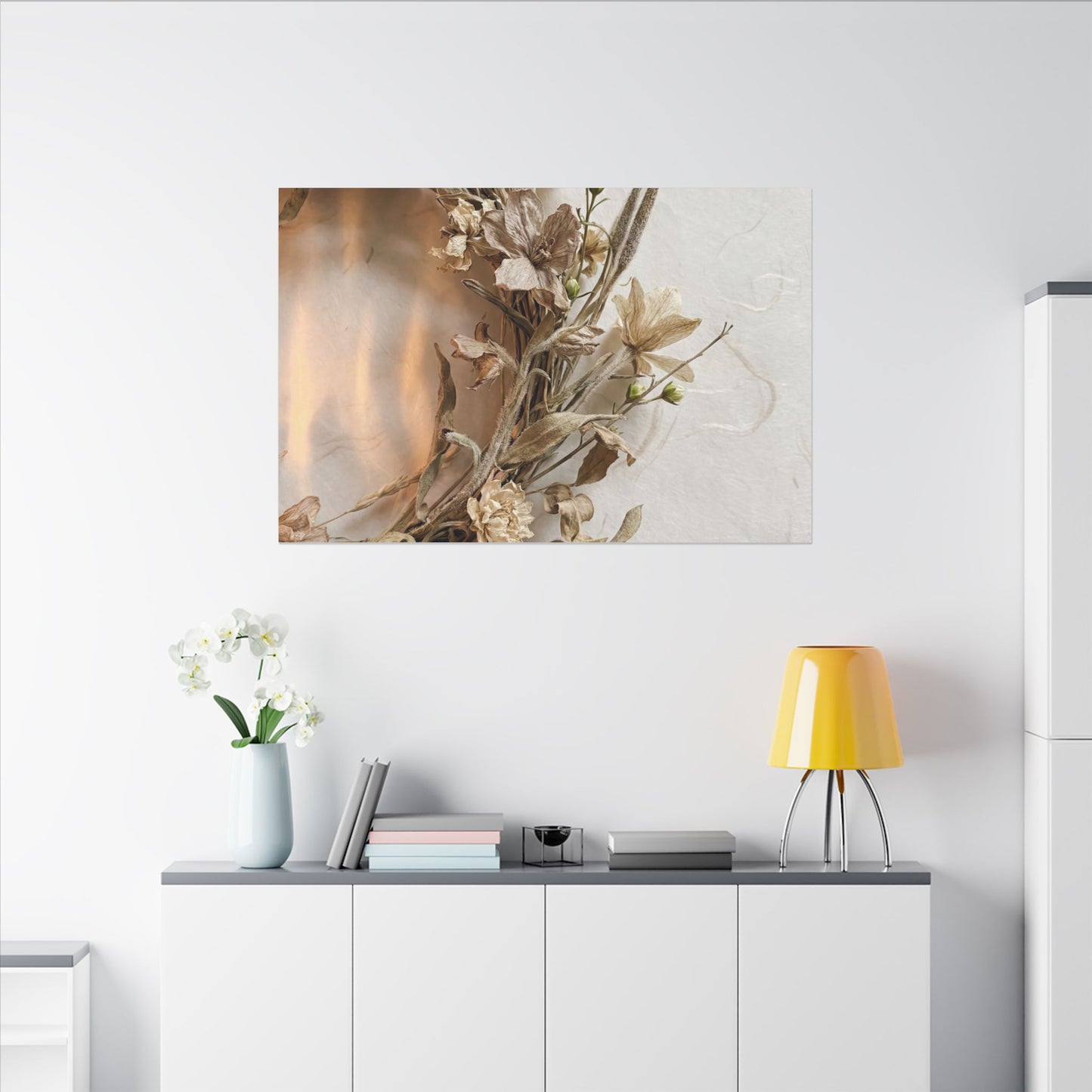 Dried Flowers Japanese Pattern Canvas Art | Neutral Japandi Art