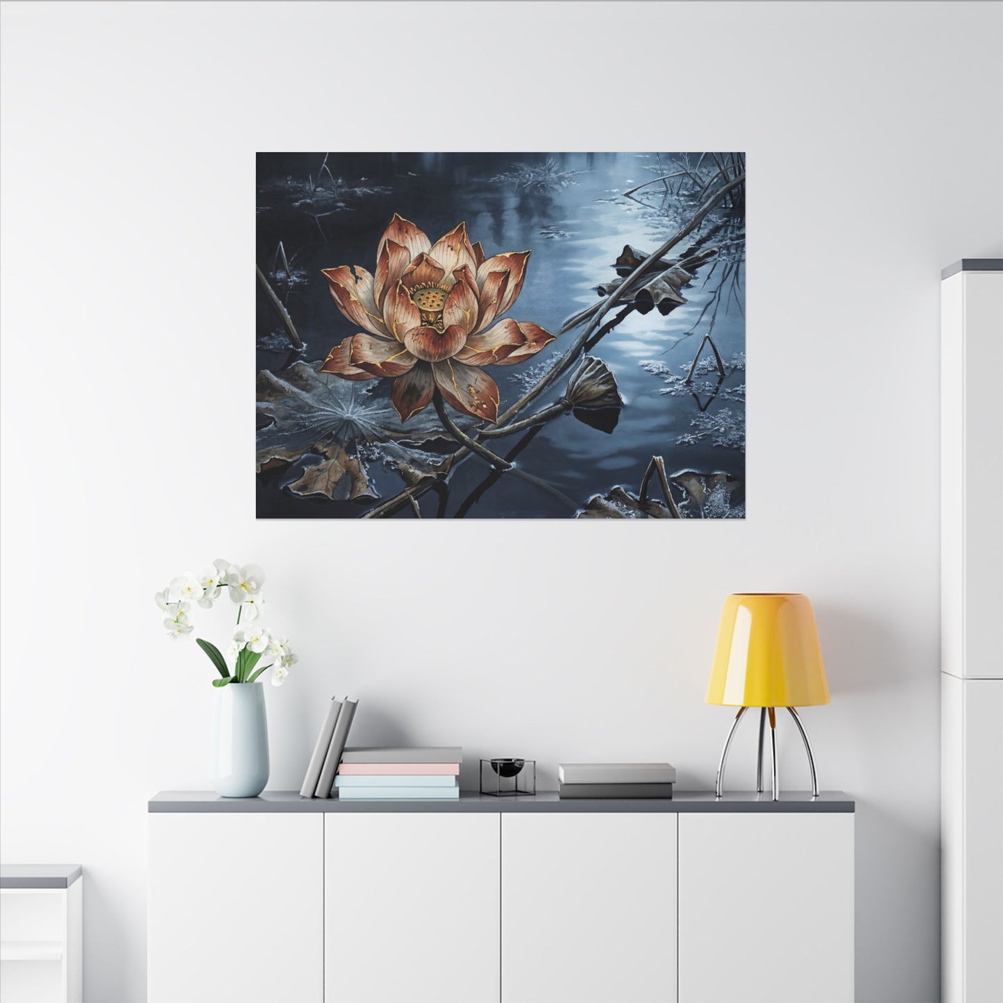 Winter Lotus Flower Broken Beauty Canvas Art | Healing Decor
