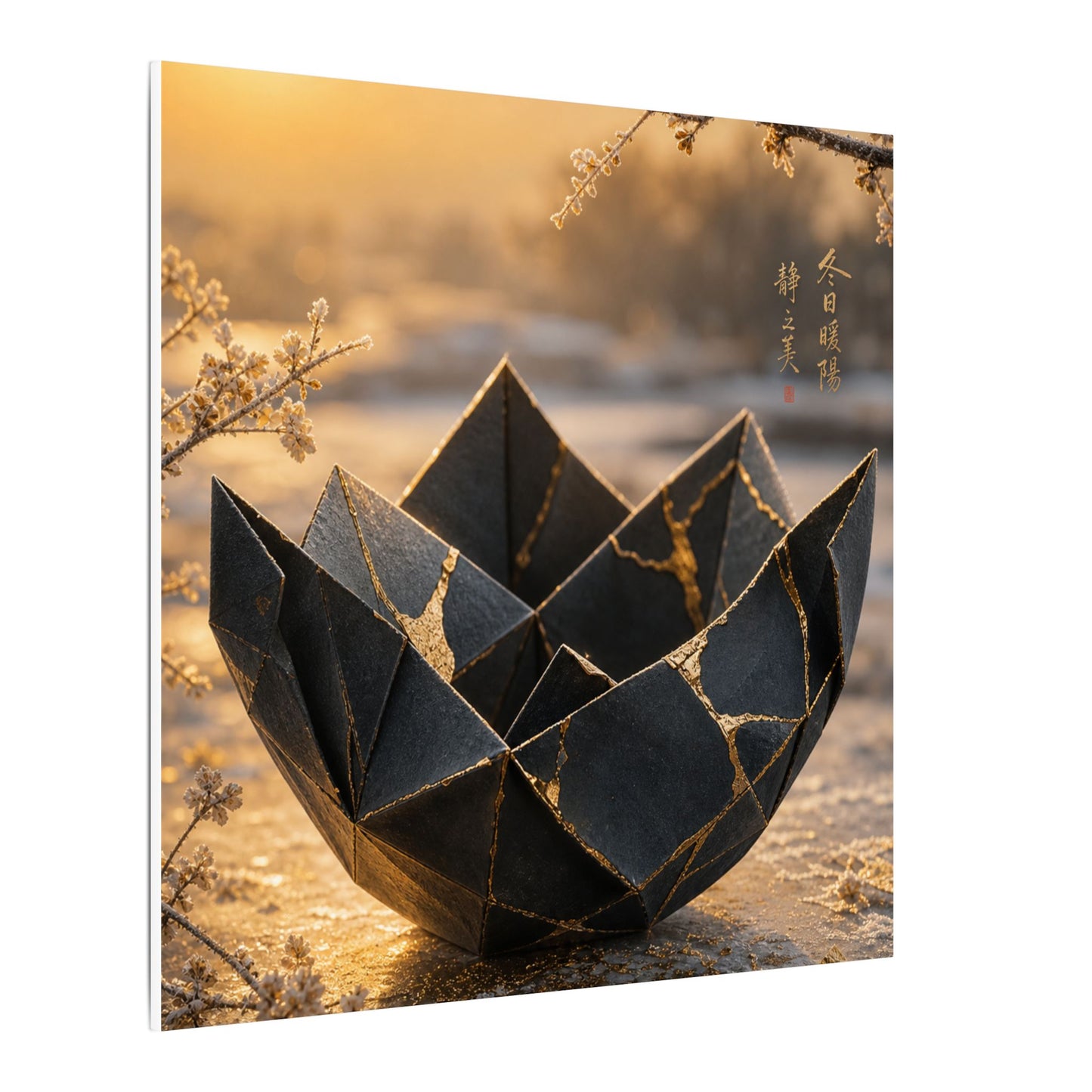 Kintsugi Paper Fold in Golden Hour | Gold Repair Canvas Art