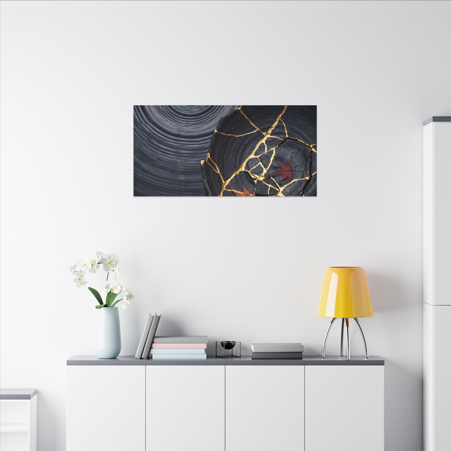Philosophical Water Ripple Canvas Art - Gold Repair Kintsugi