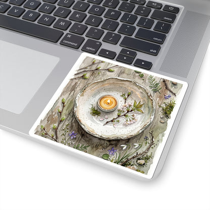 Candlelight Ceramic Bowl Sticker - Japandi Mono No Aware