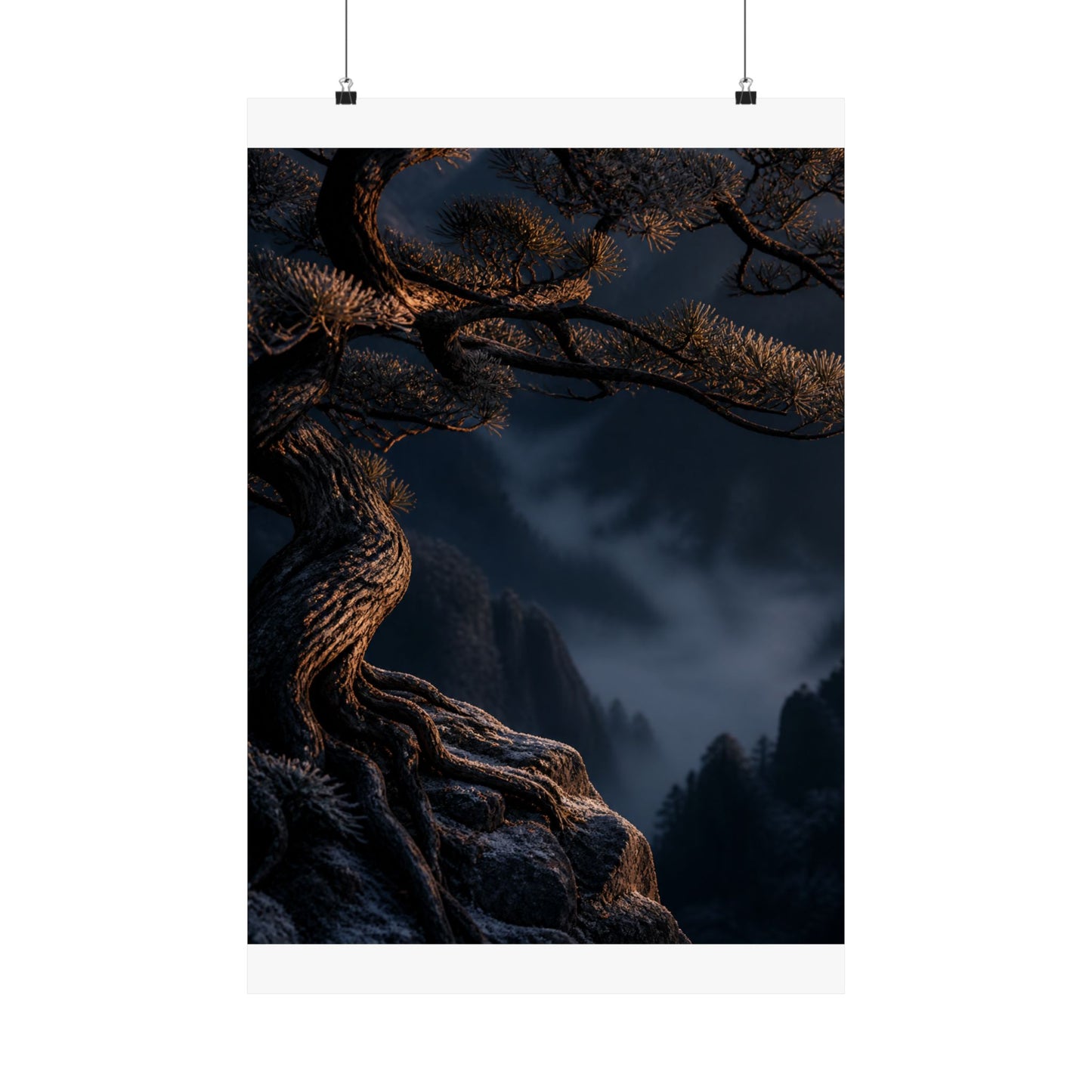 Pine Tree Shadow Zen Wall Art Print | Luxurious Dark Japandi Art