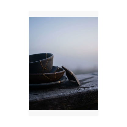 Seijaku Broken Pottery Wall Art Print - Dark Japandi Moody Minimal