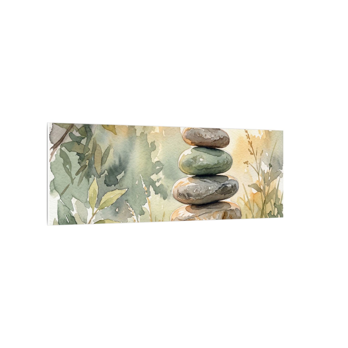 Golden Hour River Stones Canvas Art - Japandi Mono No Aware