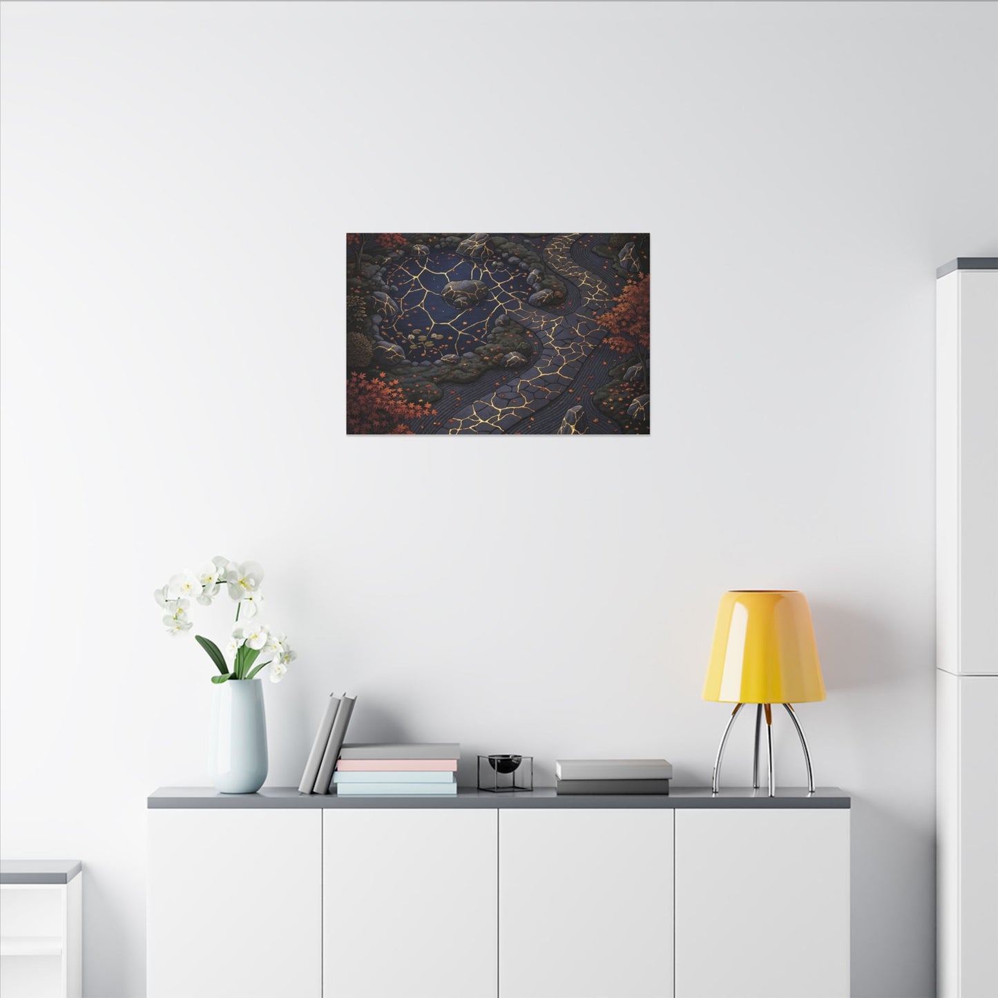 Moonlit Garden Gold Vein Canvas Art | Resilient Kintsugi Art