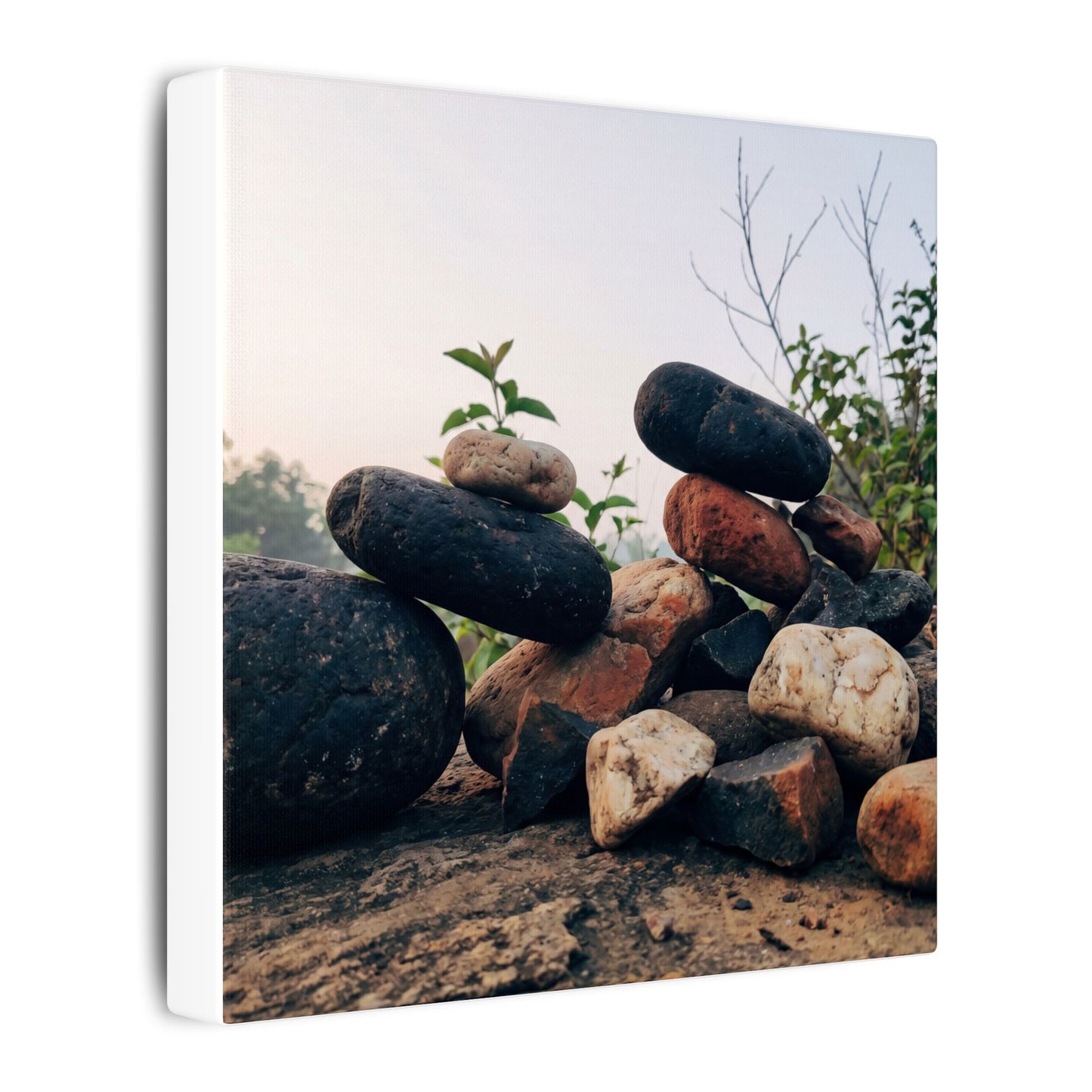 River Stones Canvas Art | Spring Kintsugi Broken Beauty Art