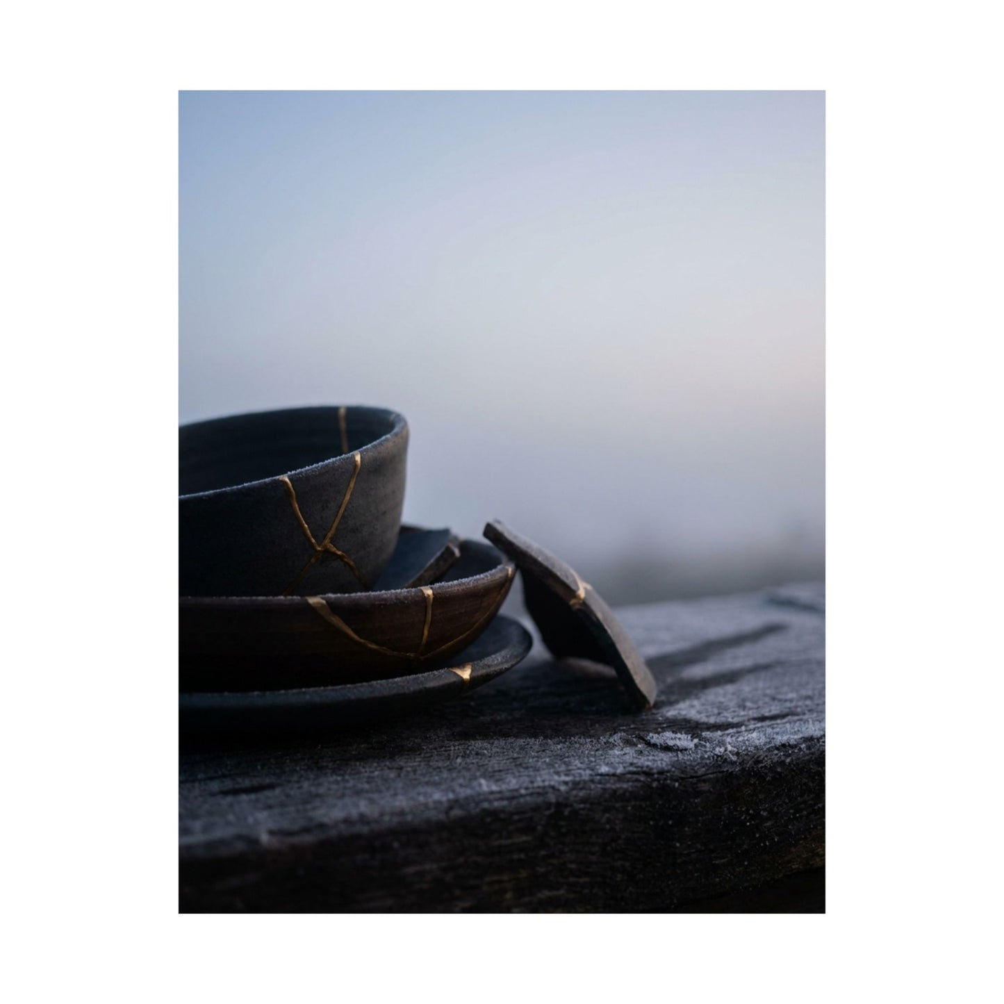 Seijaku Broken Pottery Wall Art Print - Dark Japandi Moody Minimal