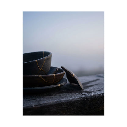 Seijaku Broken Pottery Wall Art Print - Dark Japandi Moody Minimal