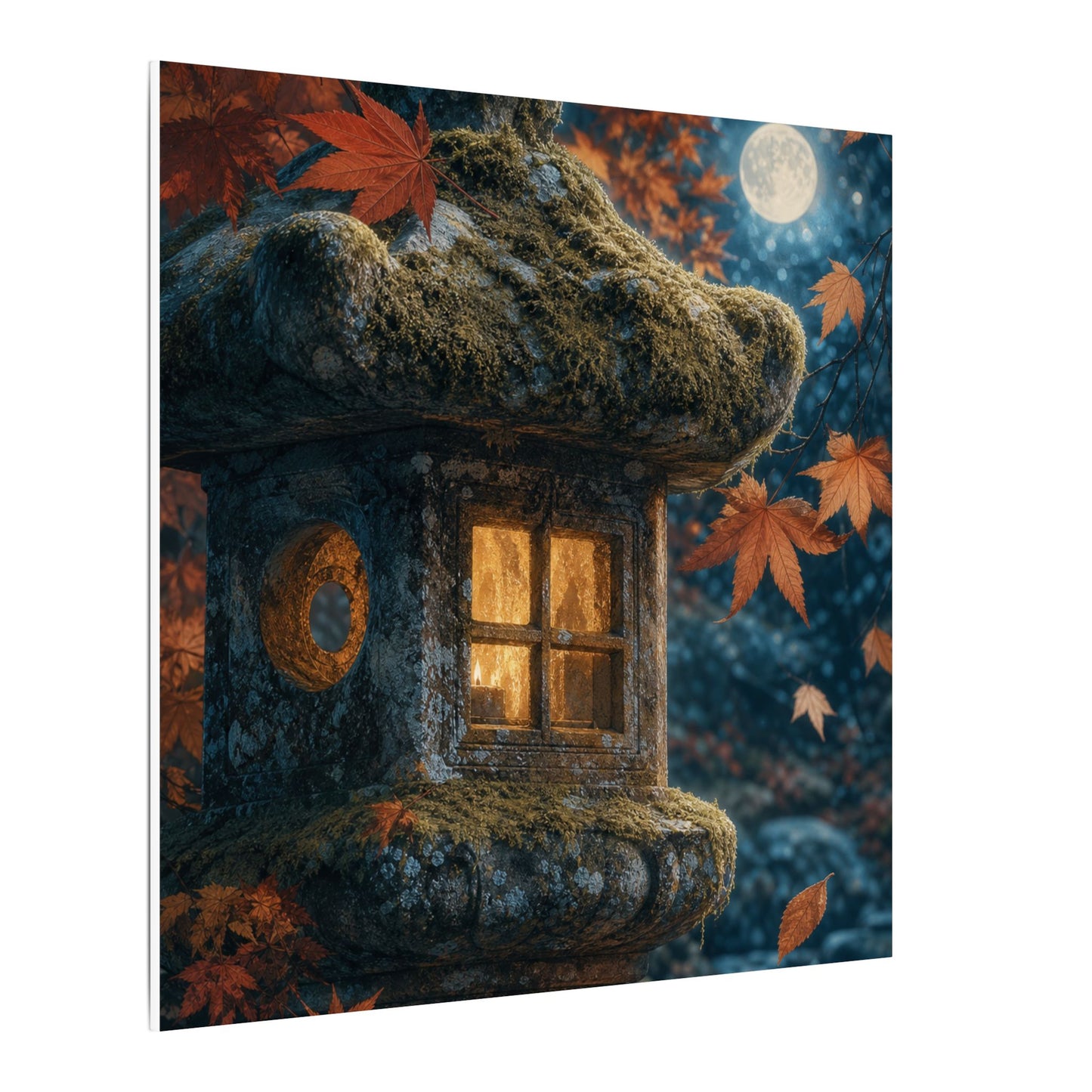Autumn Stone Lantern Forest Whimsy Canvas Art | Earthy Decor