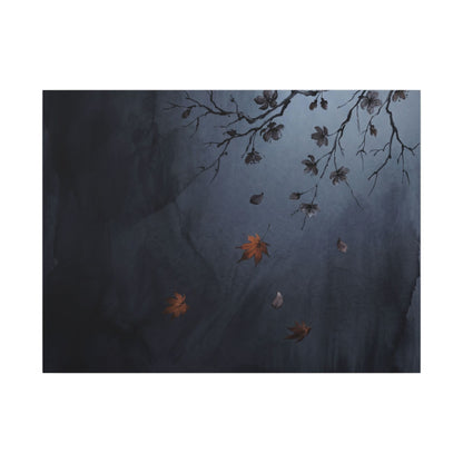 Autumn Cherry Blossom Charcoal Ink Canvas Art | Atmospheric Decor