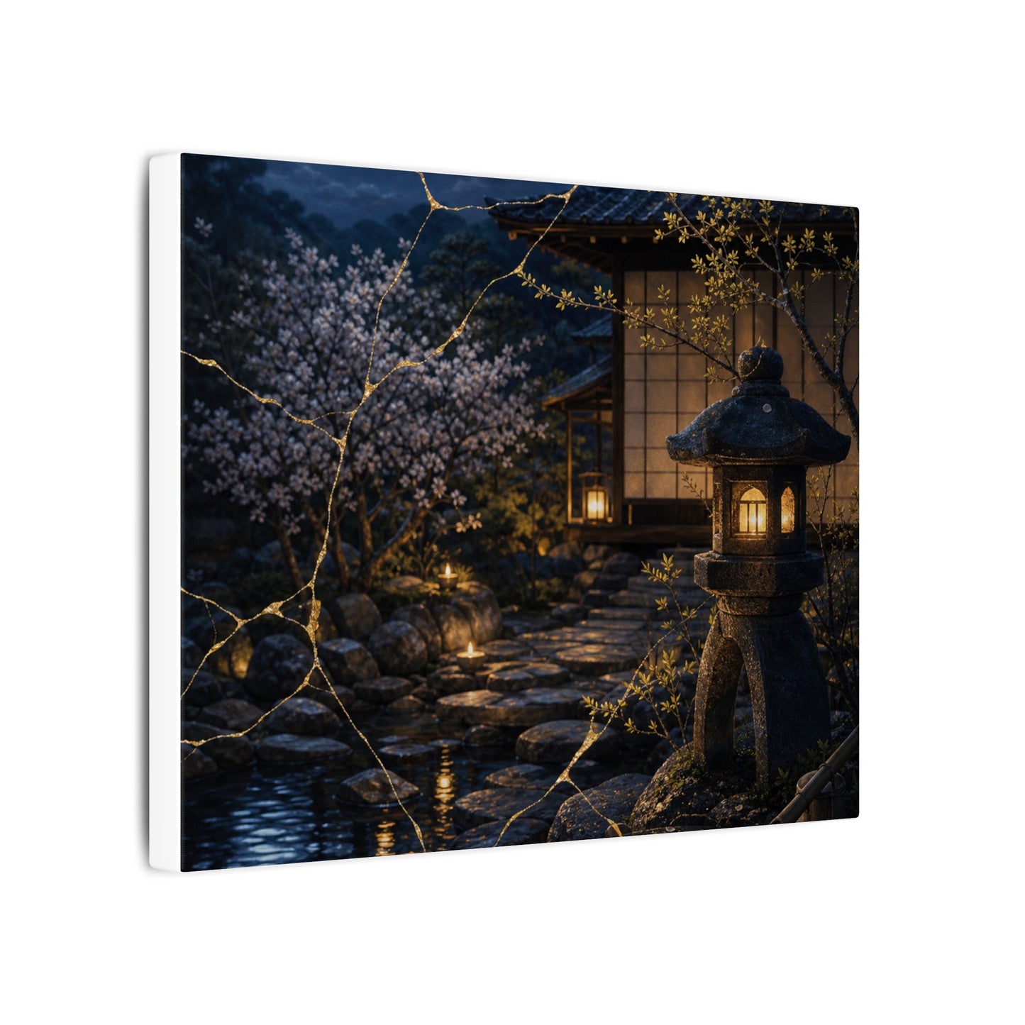 Seijaku Moonlit Garden Canvas Art - Kintsugi Gold Vein