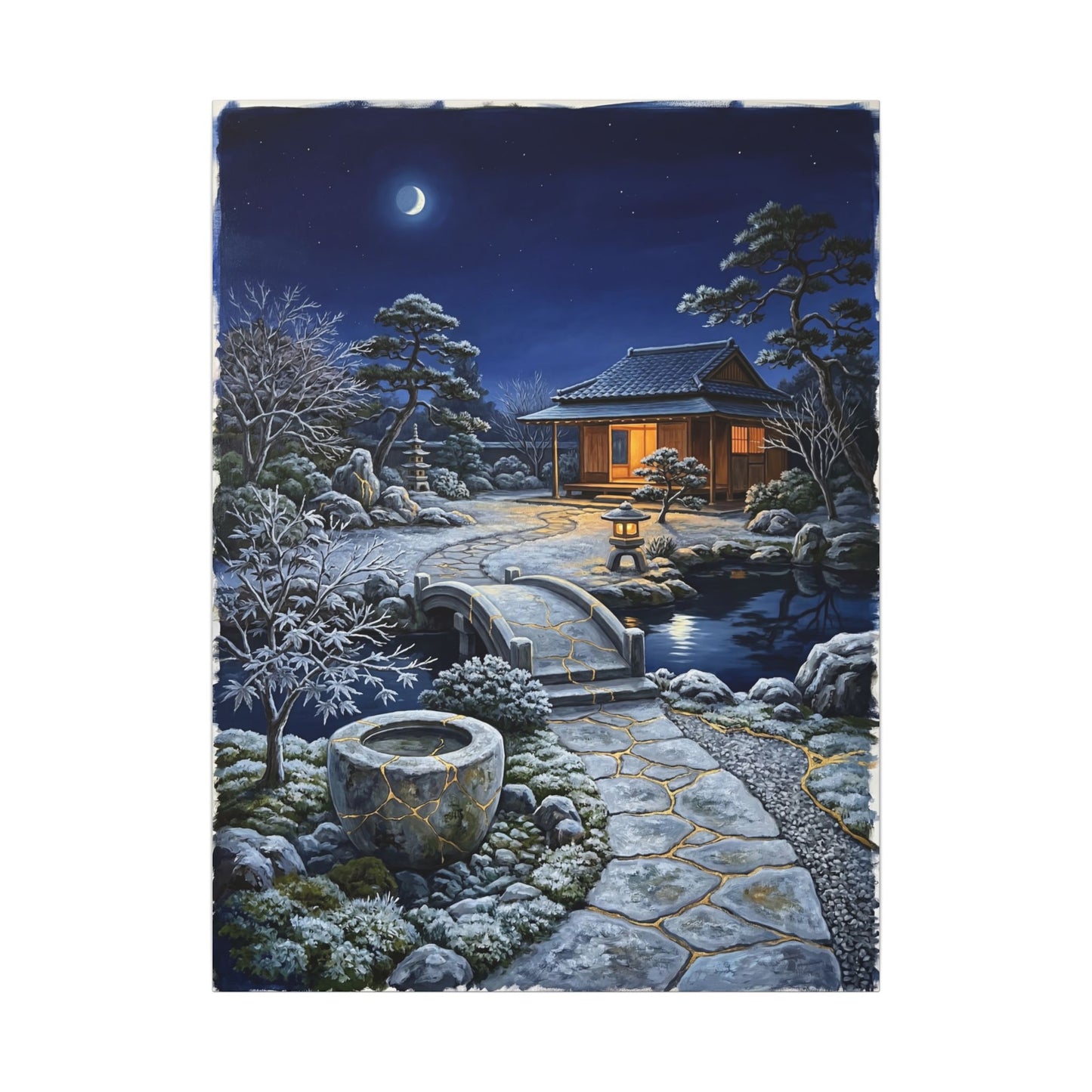 Moonlit Garden Winter Canvas Art | Kintsugi Artful Design