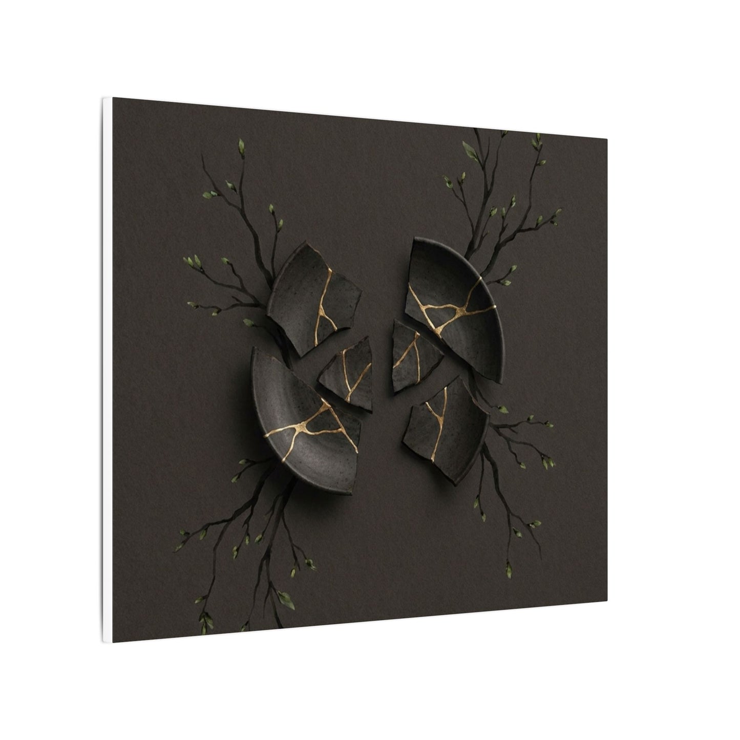 Sophisticated Broken Pottery Canvas Art - Charcoal Ink Dark Japandi