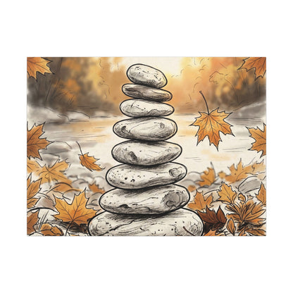 Earthy River Stones Canvas Art - Minimal Line Japandi Art Print