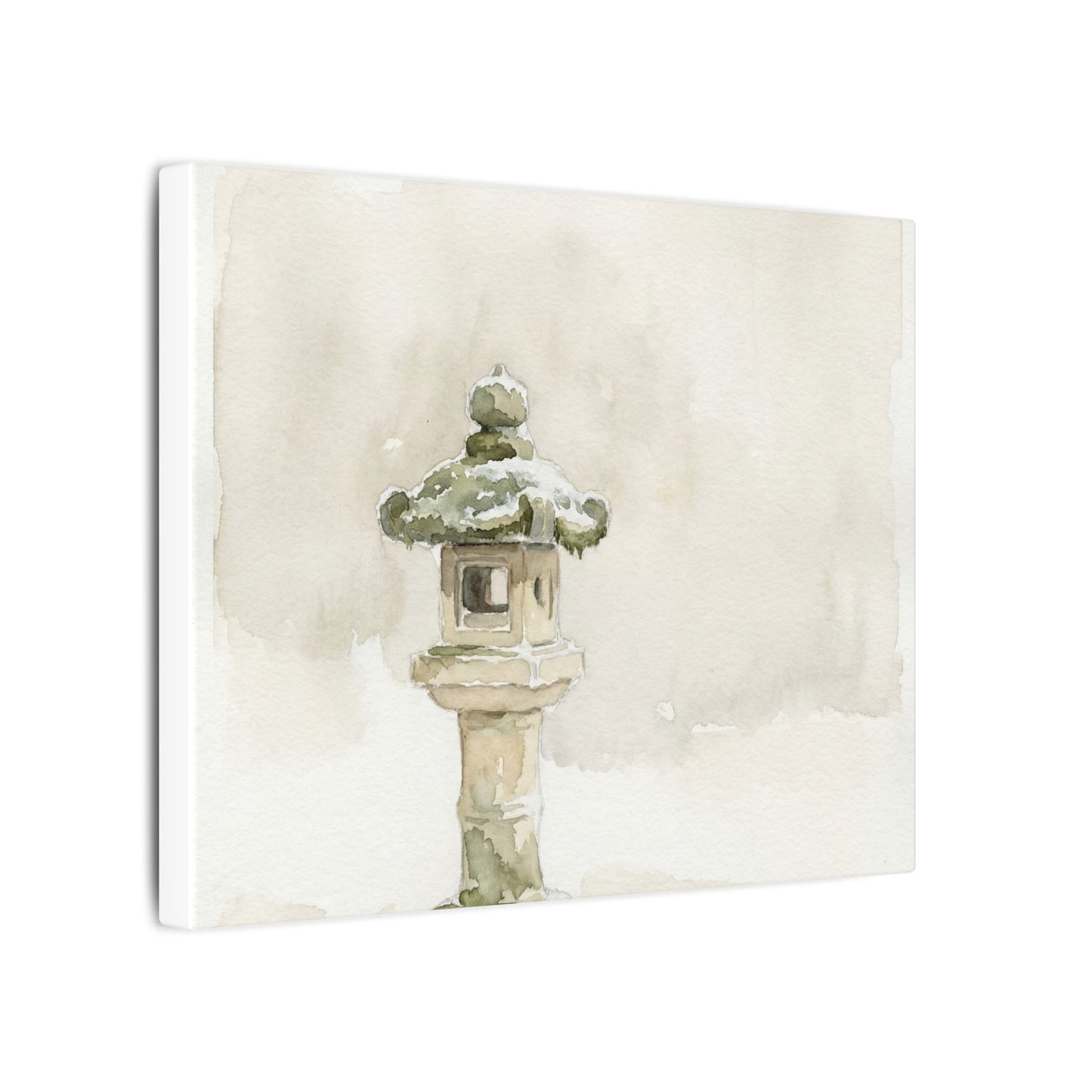 Stone Lantern Winter Canvas Art | Japandi Earthy Design