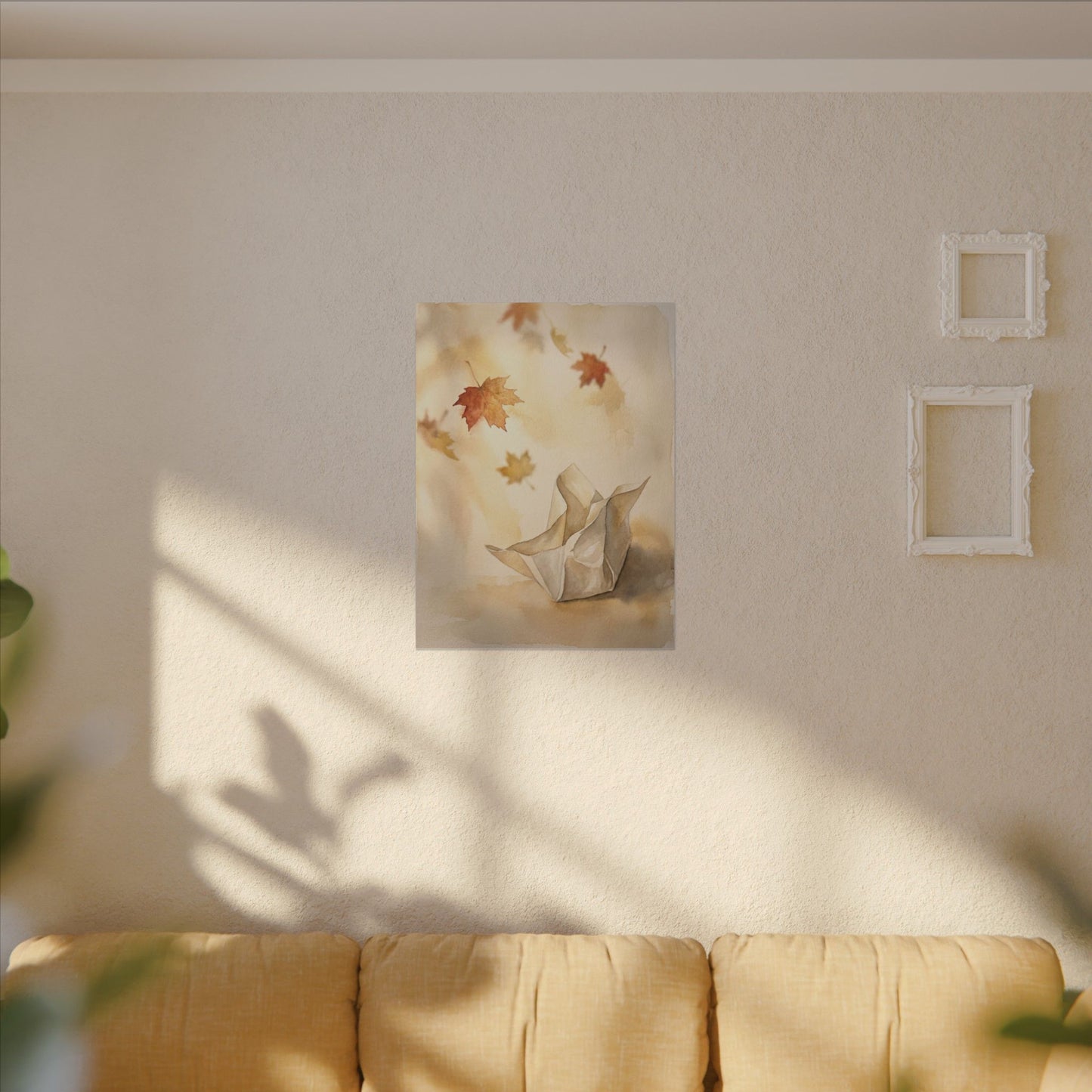 Japandi Paper Fold in Golden Hour | Watercolor Canvas Art