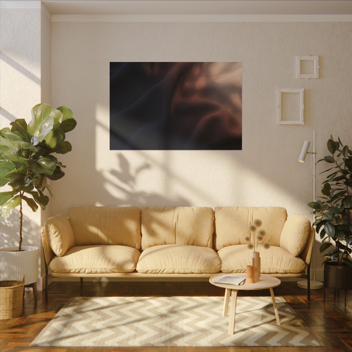 Dark Japandi Silk Drape in Dawn | Shadow Zen Canvas Art