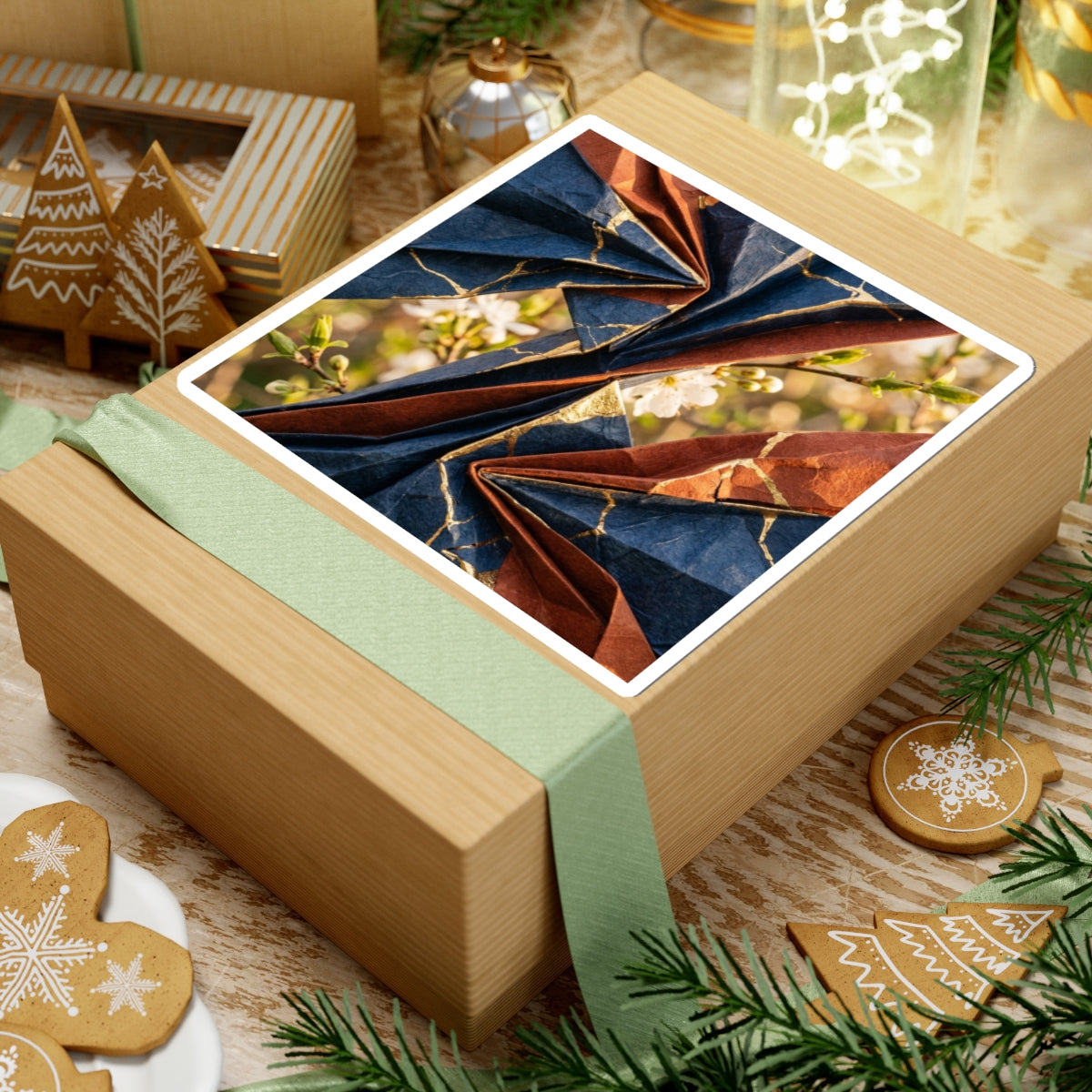 Paper Fold Sticker | Spring Kintsugi Crackle Gold Art Art Print