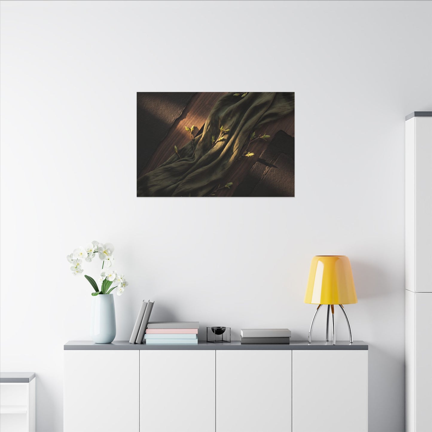 Silk Drape Canvas Art | Spring Dark Japandi Dark Texture Art