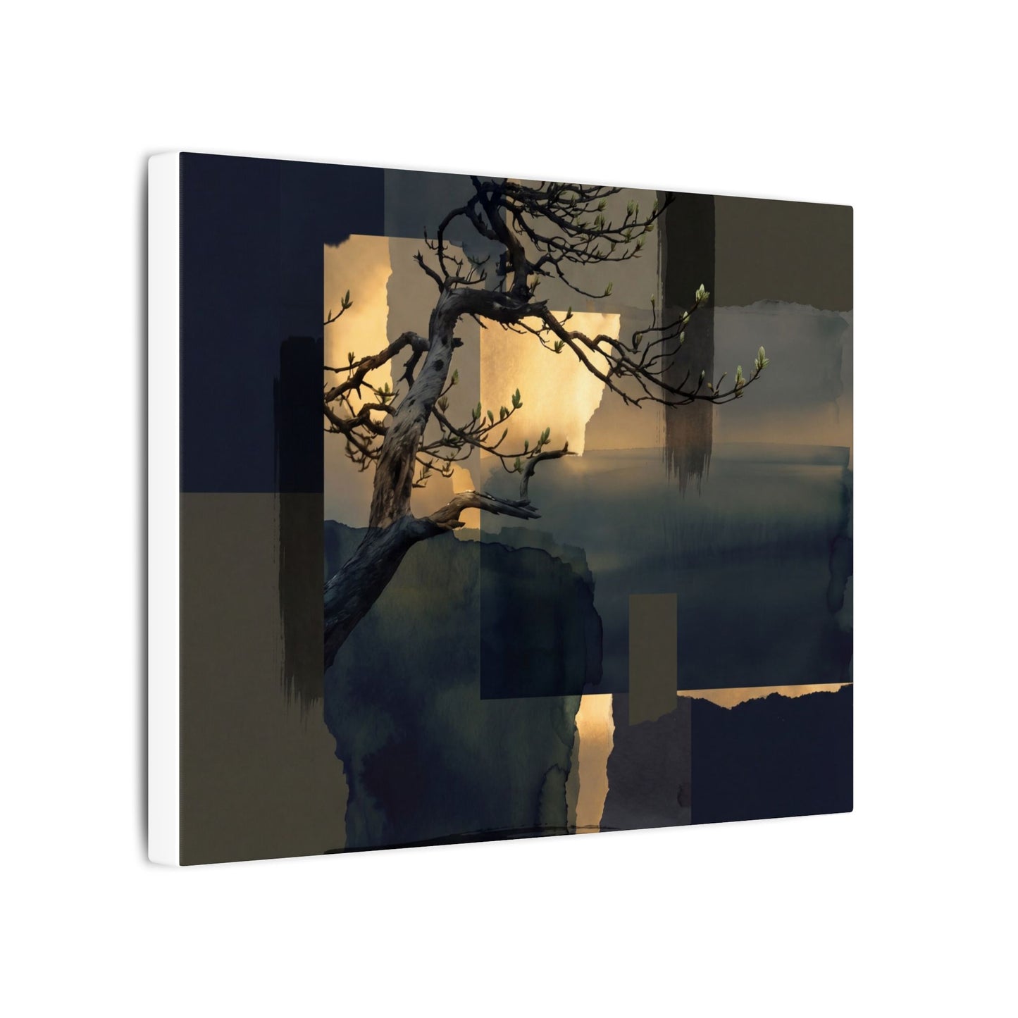 Golden Hour Pine Tree Canvas Art - Dark Japandi Kanso