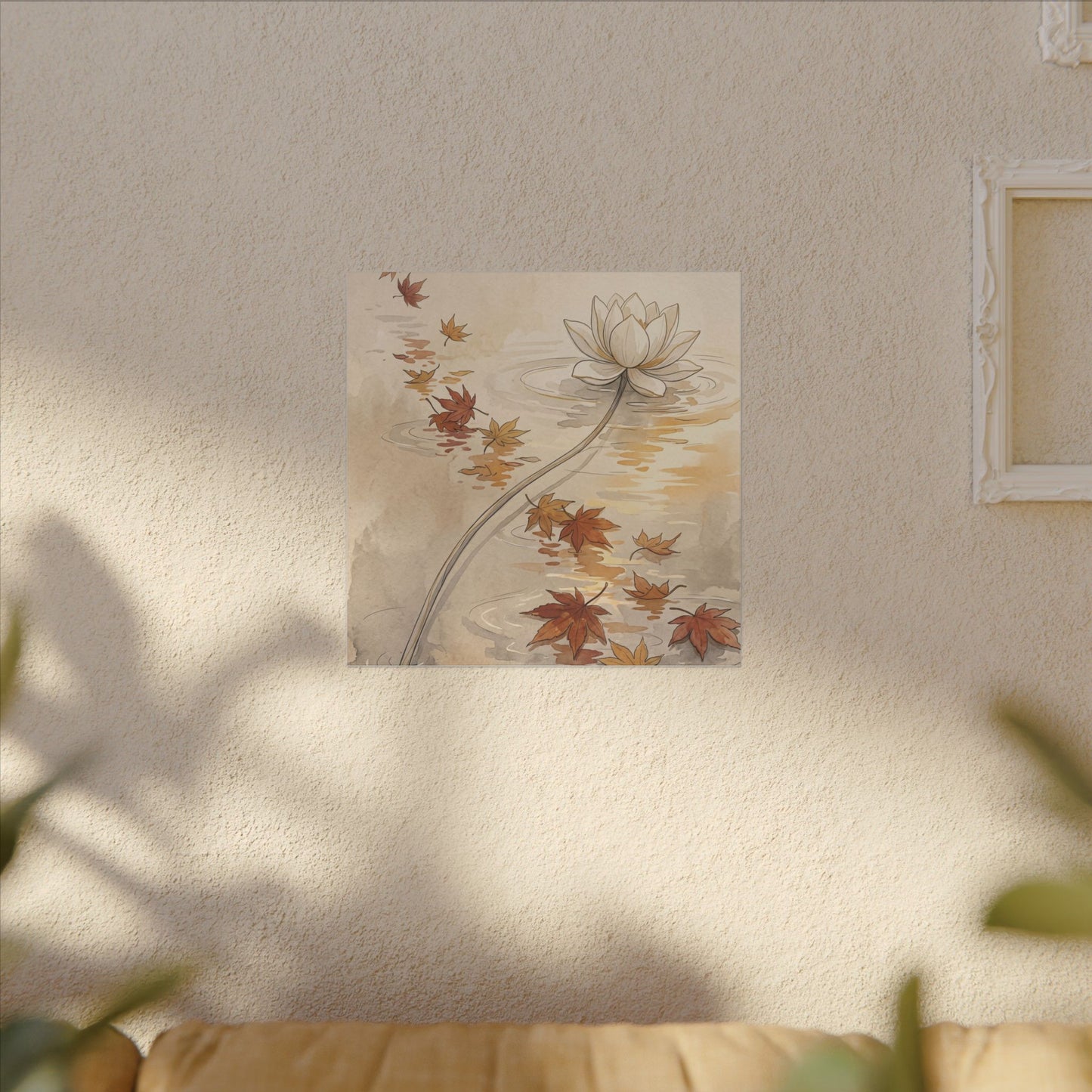 Lotus Flower Canvas Art | Autumn Japandi Minimal Line Art