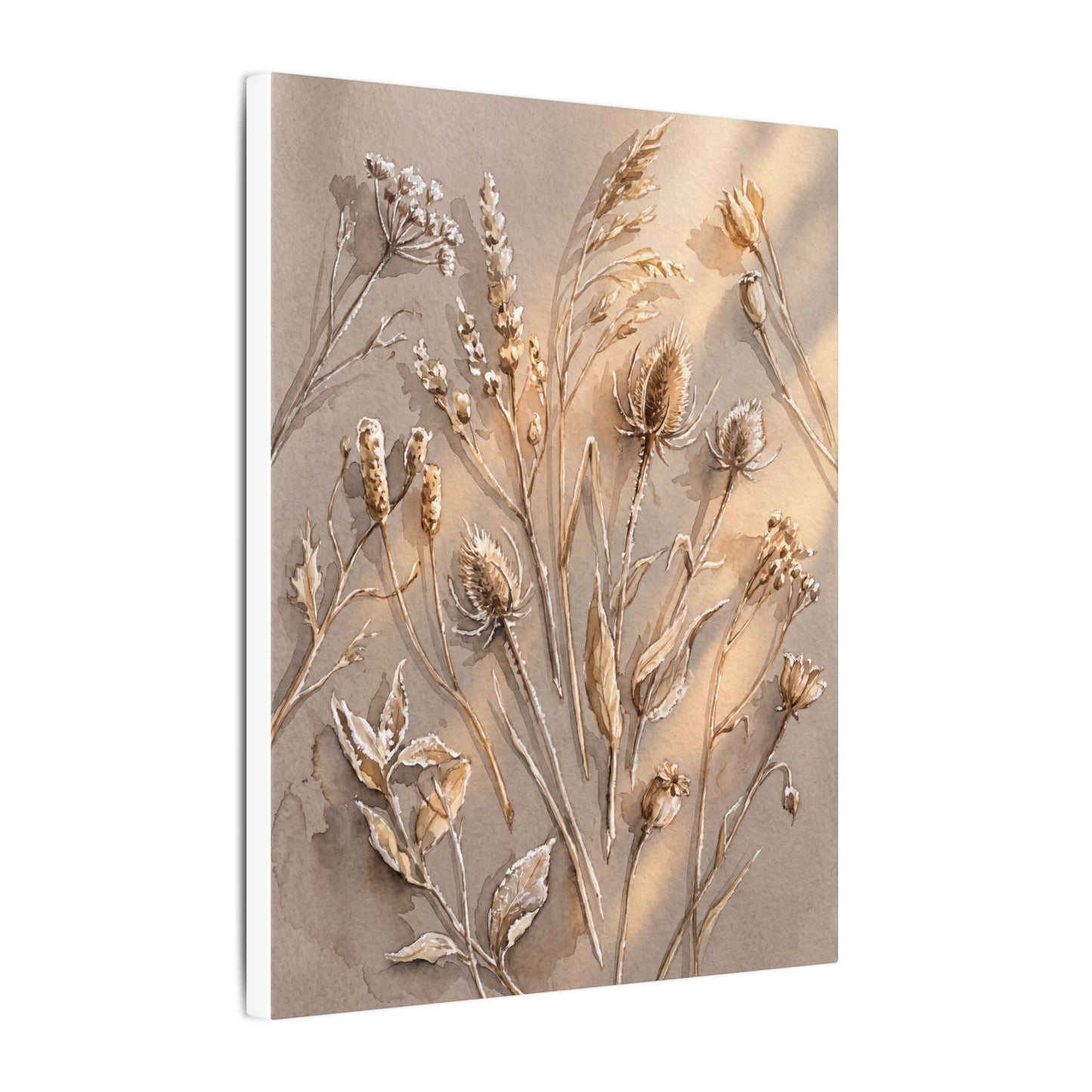 Japandi Dried Flowers in Golden Hour | Watercolor Canvas Art