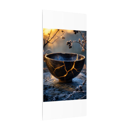 Ceramic Bowl Canvas Art | Winter Kintsugi Gold Repair Art