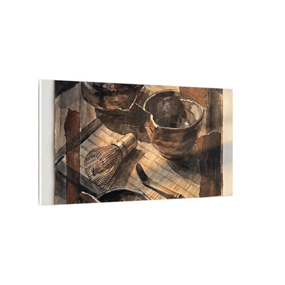 Tea Ceremony Charcoal Ink Canvas Art | Luxurious Dark Japandi Art