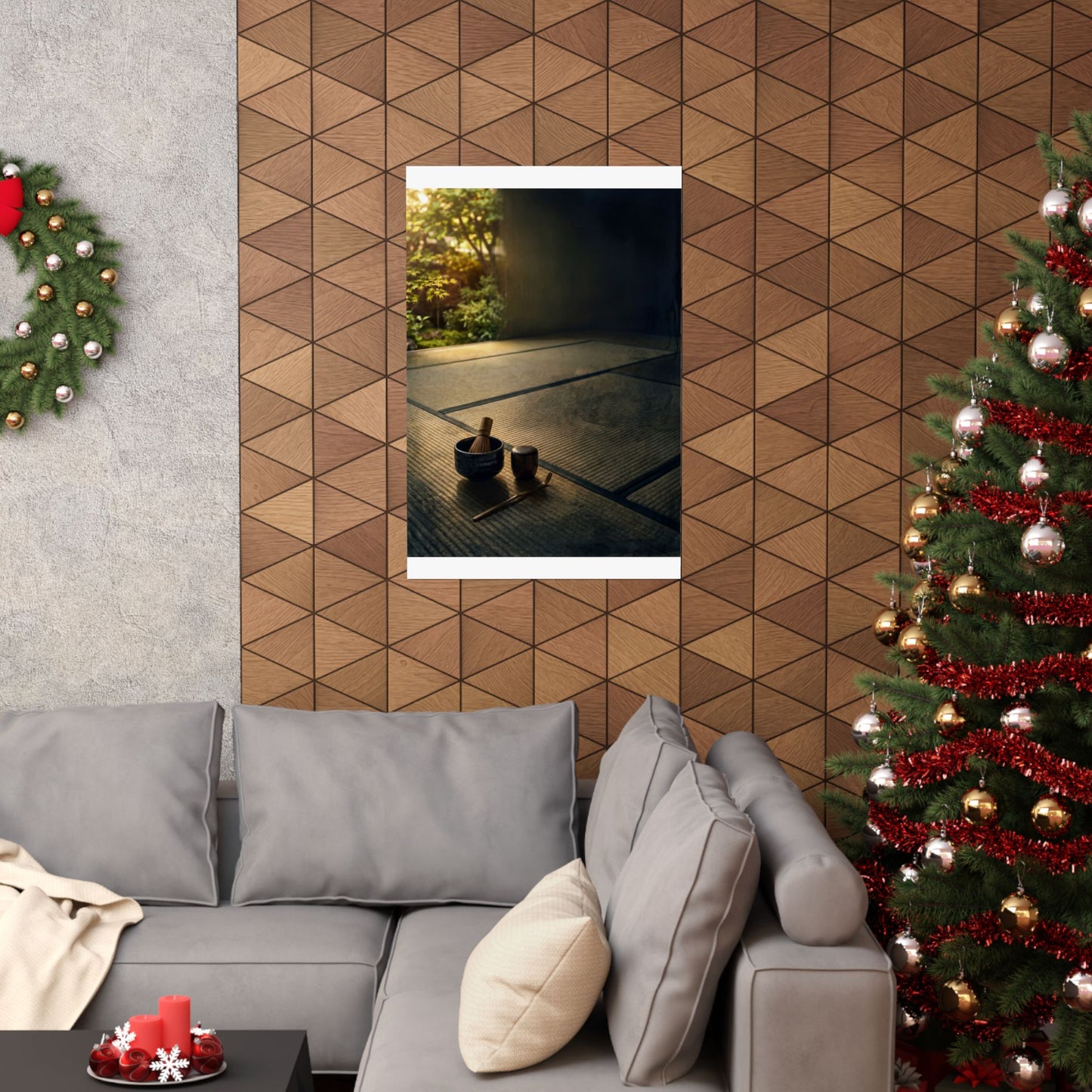 Dark Japandi Tea Ceremony in Golden Hour | Dark Texture Wall Art Print