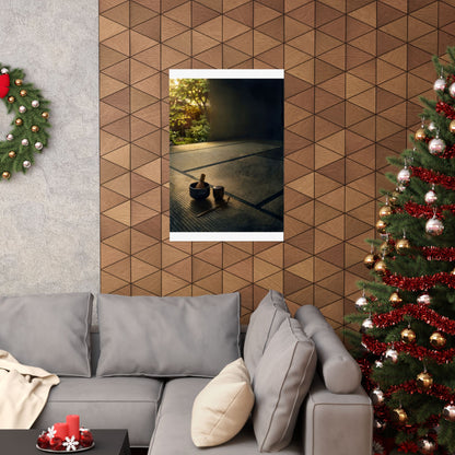 Dark Japandi Tea Ceremony in Golden Hour | Dark Texture Wall Art Print