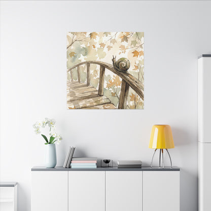 Wooden Bridge Canvas Art | Autumn Japandi Watercolor Art