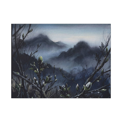 Mountain Mist Spring Canvas Art | Dark Japandi Atmospheric Design Art Print