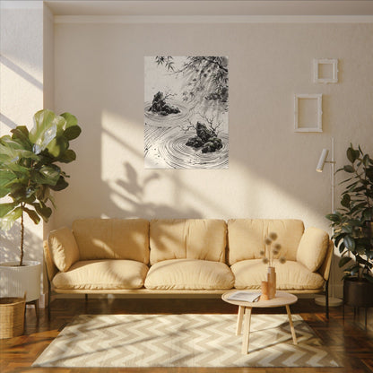 Rock Garden Canvas Art | Winter Zen Sumi E Art