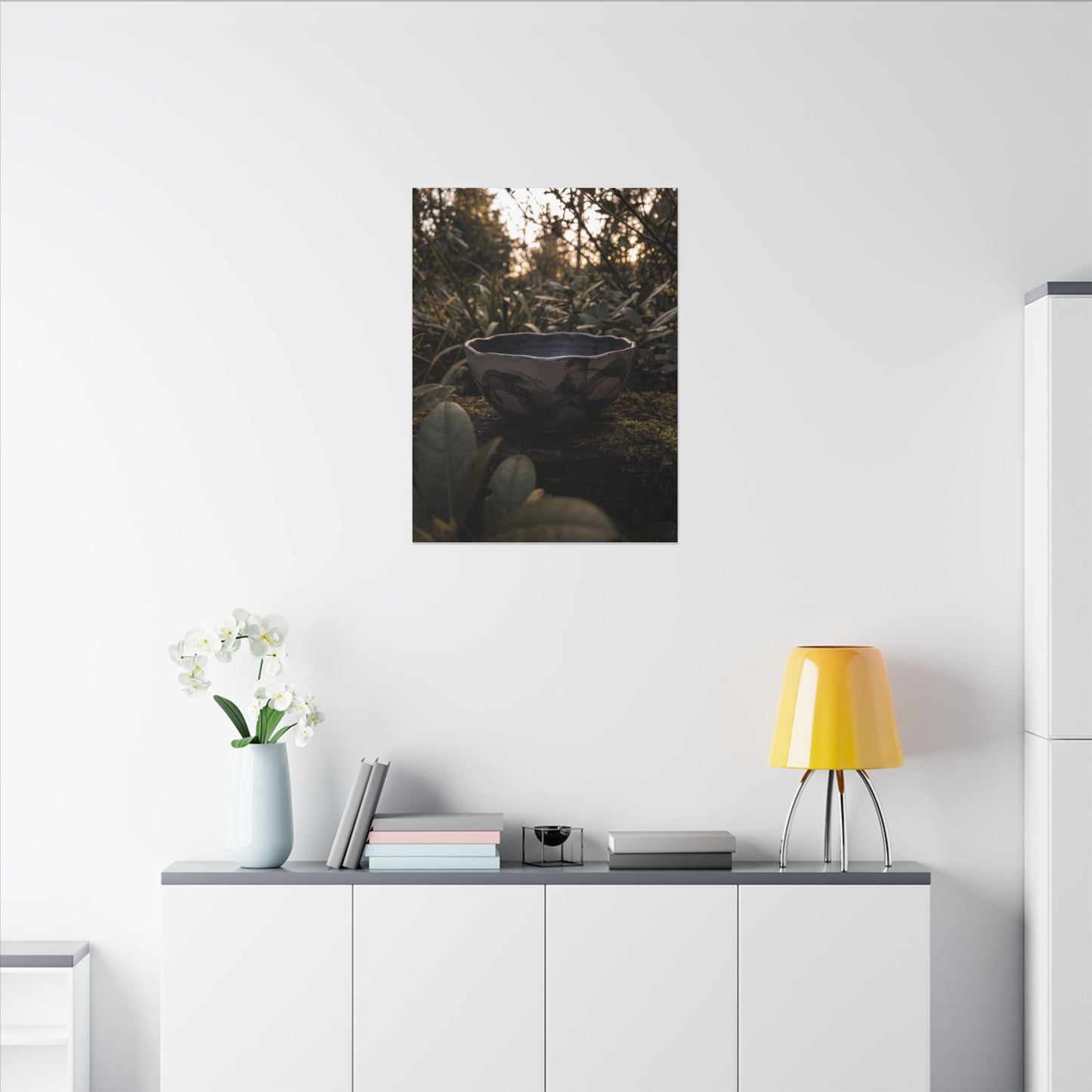 Ceramic Bowl Canvas Art | Summer Dark Japandi Charcoal Ink Art