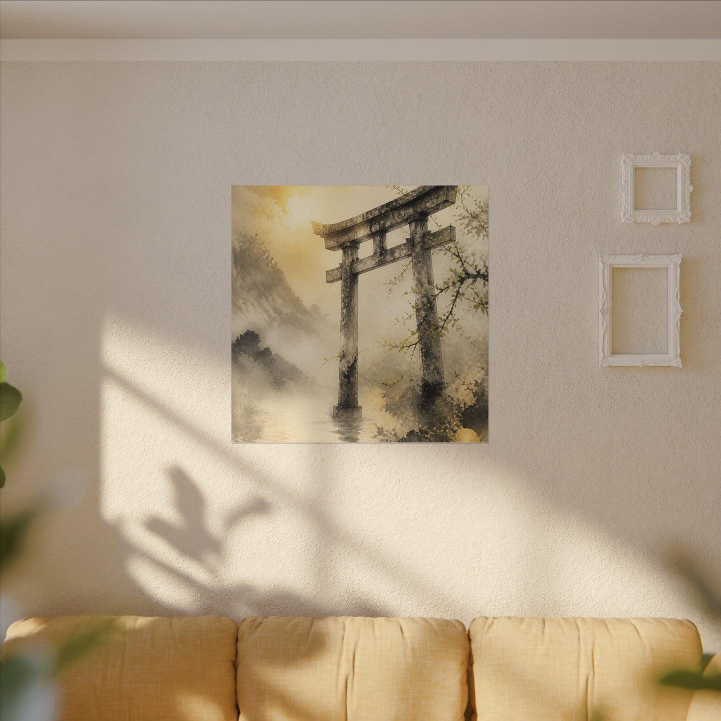 Spring Torii Gate Sumi E Canvas Art | Tranquil Decor