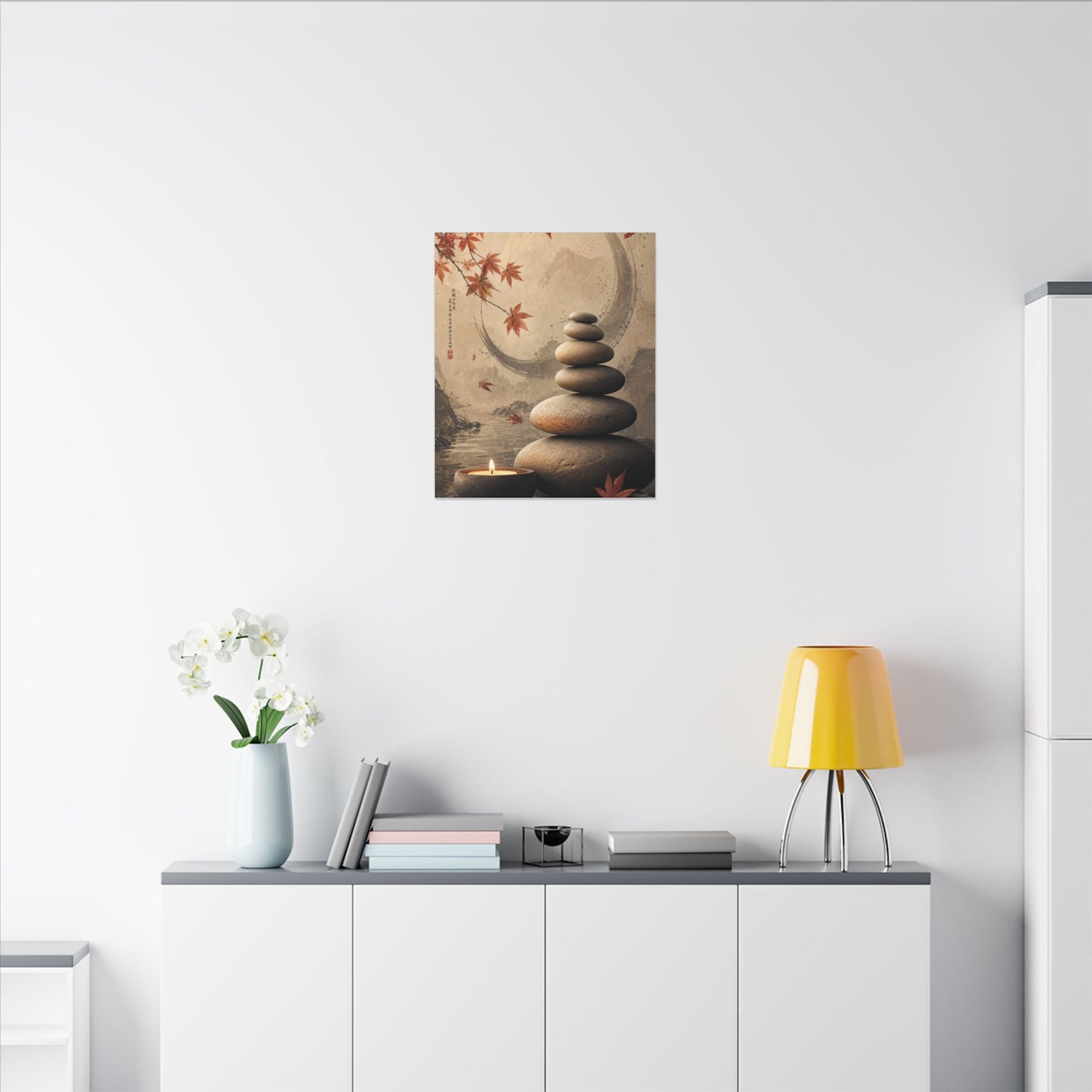 Japandi River Stones in Candlelight | Japanese Pattern Canvas Art