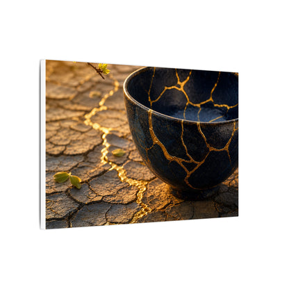 Golden Hour Cracked Earth Canvas Art - Kintsugi Fukinsei
