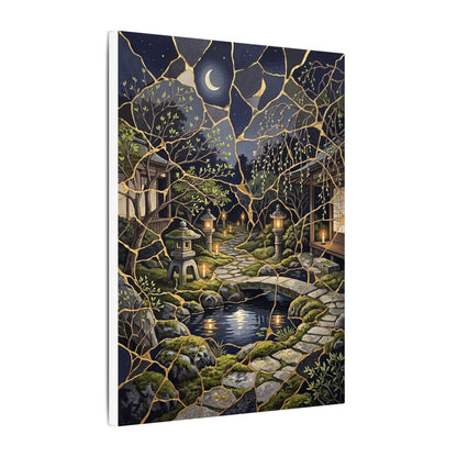 Kintsugi Moonlit Garden in Candlelight | Gold Vein Canvas Art