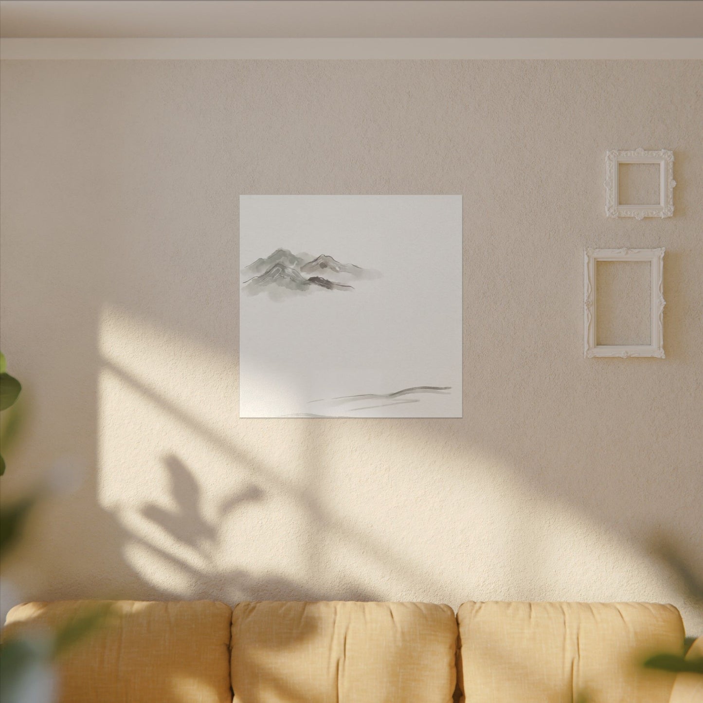 Winter Mountain Mist Minimal Line Canvas Art | Elegant Decor