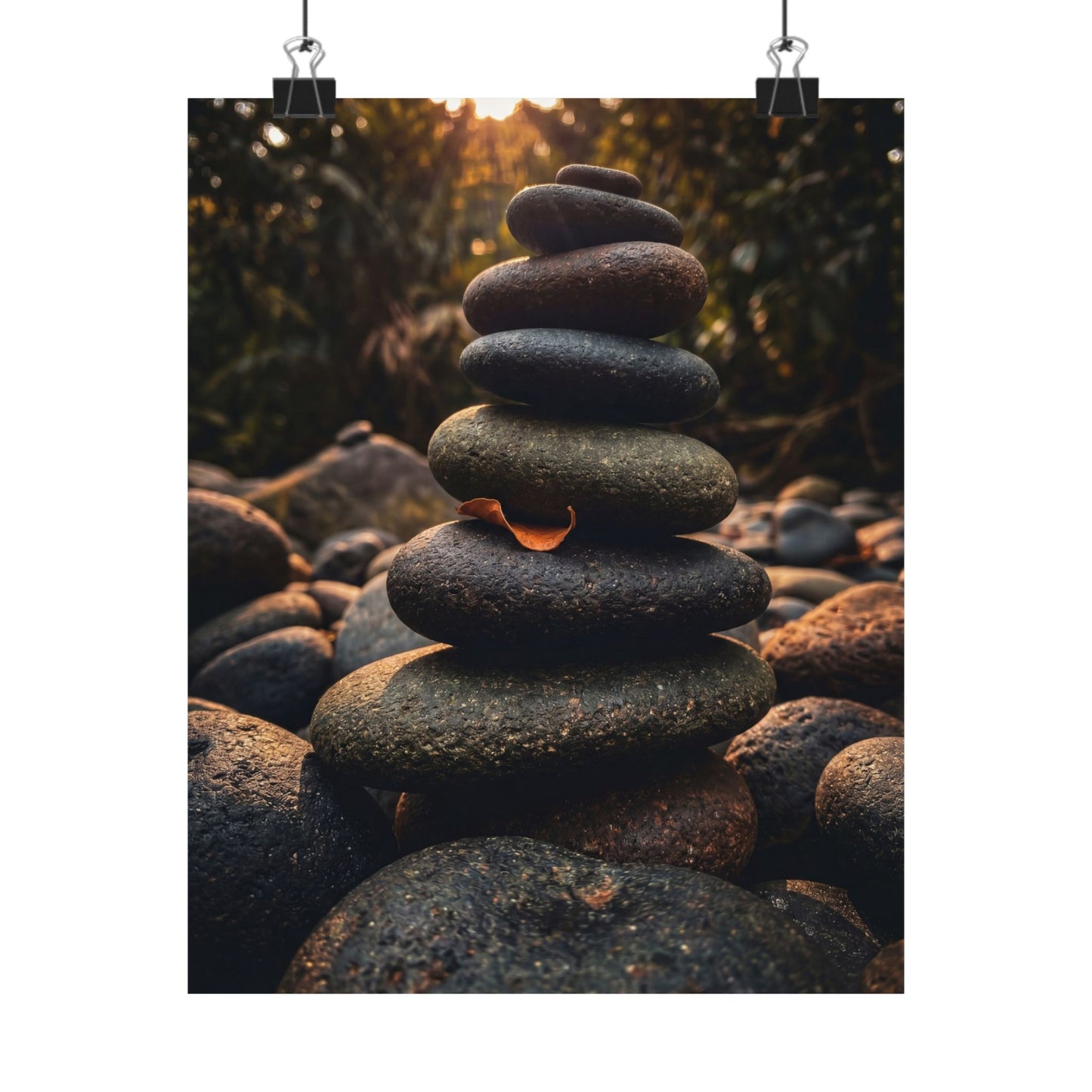 River Stones Wall Art Print | Summer Dark Japandi Moody Minimal Art