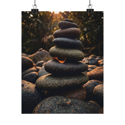 River Stones Wall Art Print | Summer Dark Japandi Moody Minimal Art