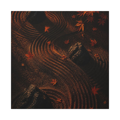 Dark Japandi Rock Garden in Golden Hour | Charcoal Ink Canvas Art