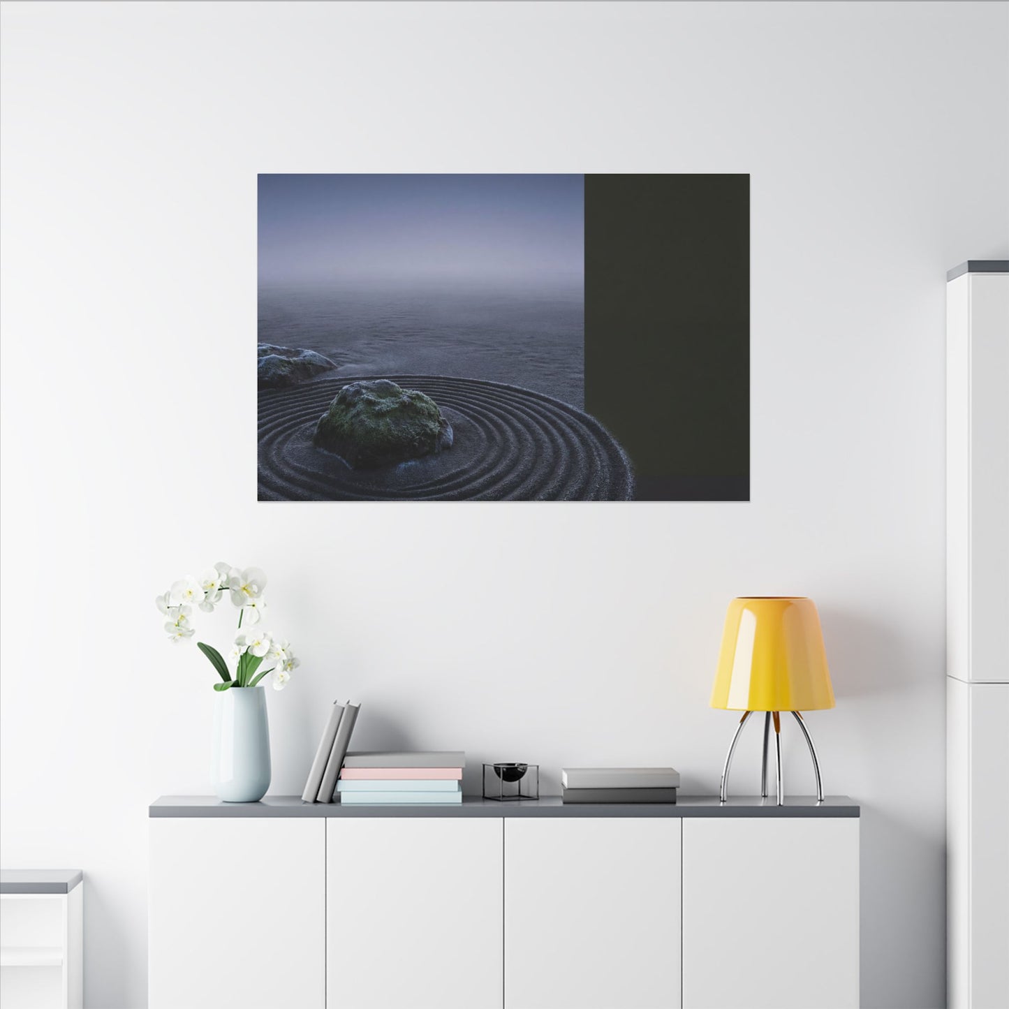 Ma Rock Garden Canvas Art - Dark Japandi Moody Minimal